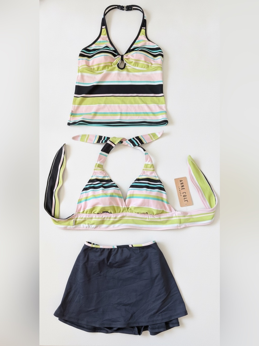 Anne Cole 3-Piece Striped Tankini Bikini Swim Set Mixed Sizes M/L/XL
